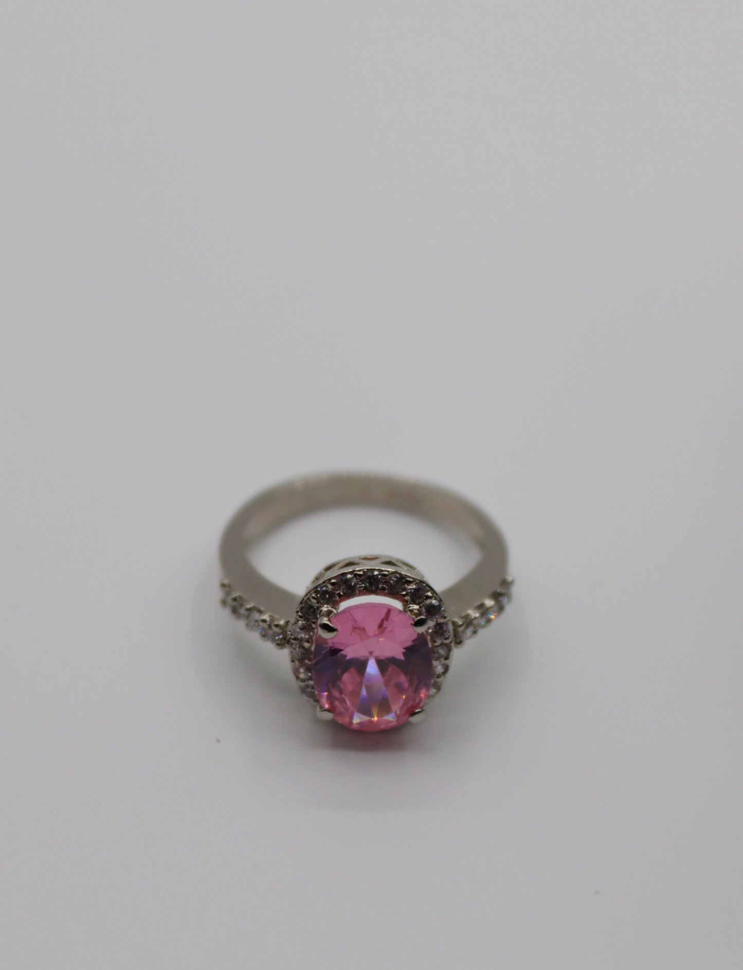 Elegant Pink Sapphire Halo Engagement Ring – Sterling Silver